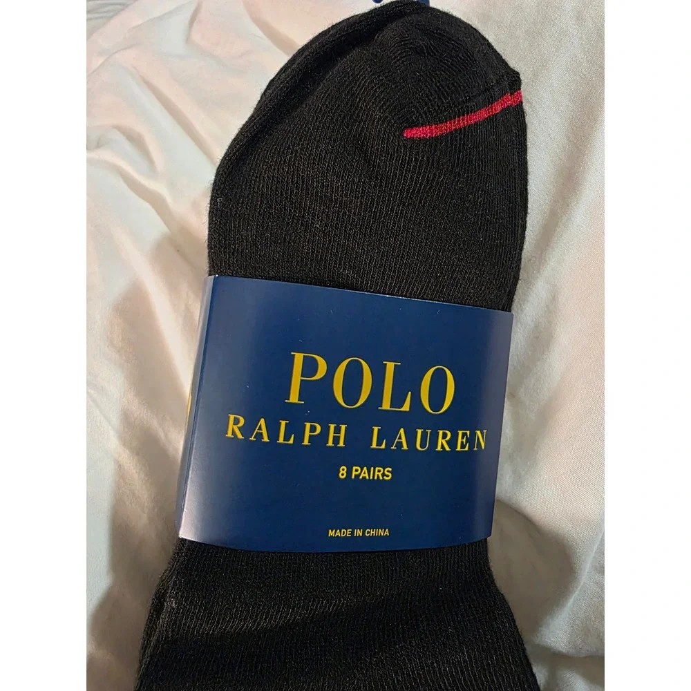 Polo Ralph Lauren Mens 8 Pair Black Quarter Socks Multi Color Logo ZP824511PKN8